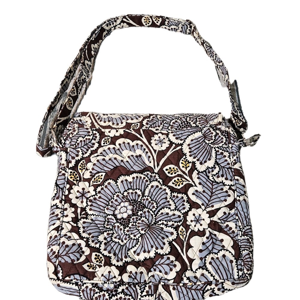 Vera Bradley Tote SLATE BLOOM BL Bag Brown BLUE 12'' x 13 x 2.5'' Shoulder Cross